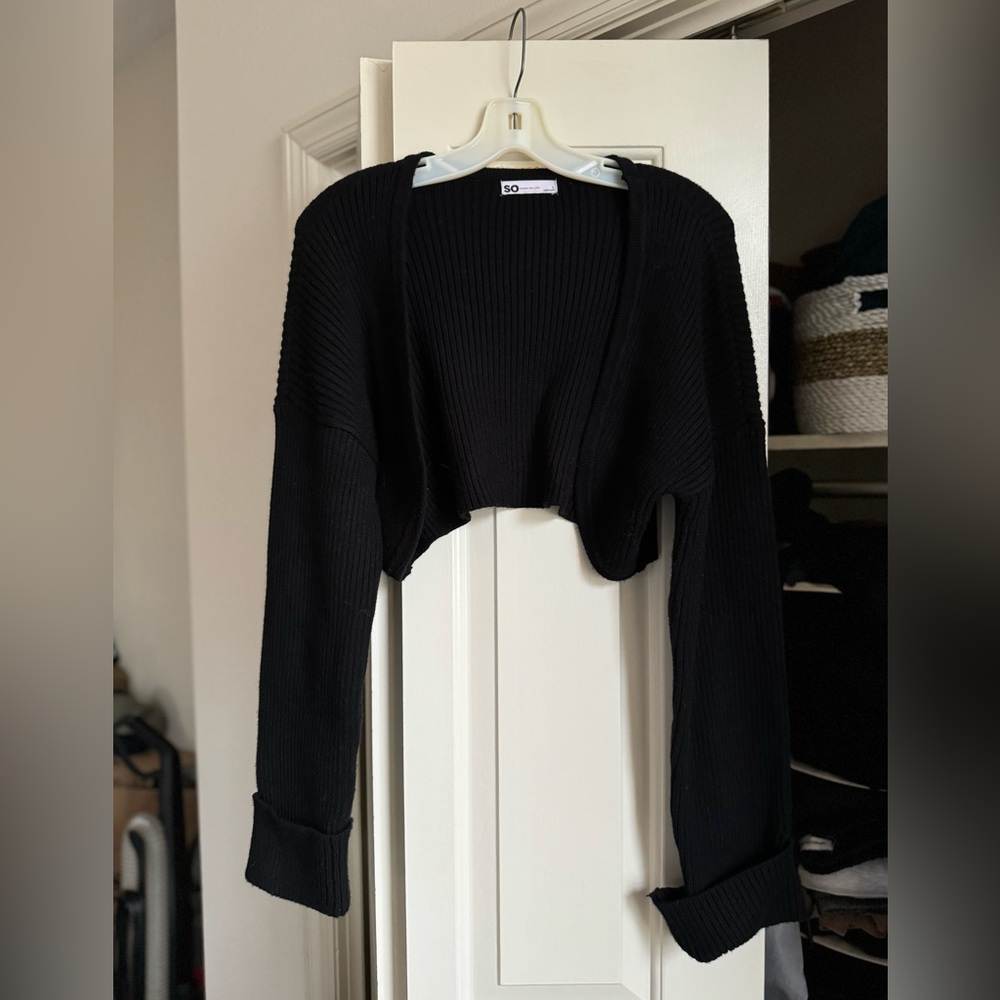 SO clothing black knit ribbed bolero cardigan sweater large women’s